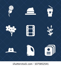 Premium set with fill icons. Such as spring, cup, studio, west, clothing, sakura, business, flower, wheat, headwear, hat, coffee, fashion, film, cherry, audio, video, cowboy, sheriff, grain, speech