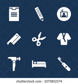 Premium set with fill icons. Such as saw, tool, beauty, delivery, hotel, media, shipping, box, web, transportation, fashion, bathrobe, pencil, travel, entertainment, package, drawing, brush, steel, tv