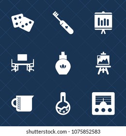 Premium set with fill icons. Such as perfume, signal, tool, radio, antenna, liquid, container, art, game, office, gambling, wireless, transparent, communication, care, dental, report, document, dice