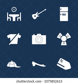 Premium set with fill icons. Such as shirt, camera, appliance, woman, white, lens, music, footwear, technology, clothes, refrigerator, clothing, food, headwear, price, home, dinner, cold, photography