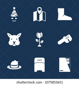 Premium set with fill icons. Such as road, animal, pin, holiday, happy, cute, hammer, spring, rabbit, fun, birthday, file, headwear, location, boot, funny, footwear, travel, happiness, celebration