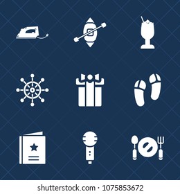 Premium set with fill icons. Such as plate, holiday, lemon, party, lime, yacht, favour, spoon, song, ice, alcohol, wheel, work, slipper, microphone, music, footwear, home, travel, favorite, cocktail