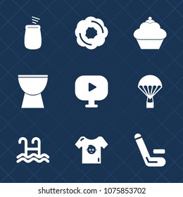 Premium set with fill icons. Such as skydiver, sound, skydiving, water, dessert, swim, sky, musical, fly, cake, doughnut, competitive, pool, play, baby, championship, clothes, air, sweet, kid, video