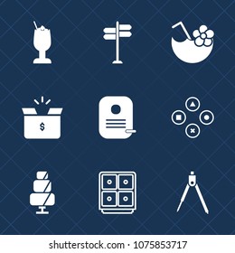 Premium set with fill icons. Such as summer, direction, drink, food, instrument, tropical, play, ice, box, glass, cardboard, arrow, technology, fun, sweet, bank, road, alcohol, identity, money, travel