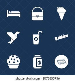 Premium set with fill icons. Such as cone, travel, white, female, food, accessory, musical, sign, glass, cake, paper, summer, bag, fashion, creative, concept, doughnut, juice, jam, sound, room, jar