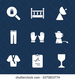 Premium set with fill icons. Such as pants, heart, female, cardiology, bathrobe, breakfast, child, clothing, clothes, tea, hot, baby, bed, antenna, white, alcohol, hand, sign, furniture, teapot, glass
