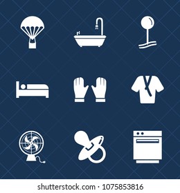 Premium set with fill icons. Such as drop, parachute, web, stove, baby, background, child, pacifier, infant, sport, toilet, gas, clothing, shower, bathroom, pointer, beauty, hand, bed, fan, sign, oven