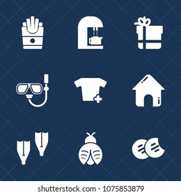 Premium set with fill icons. Such as package, gift, summer, water, flipper, closeup, lady, underwater, box, business, estate, cafe, food, caffeine, cup, butterfly, french, sport, cookie, building, fly