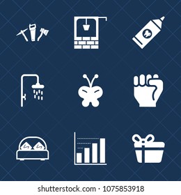 Premium set with fill icons. Such as health, brick, double, finger, hygiene, box, village, wooden, gift, water, nature, white, bedroom, hammer, well, bed, repair, rural, shower, human, bath, brush