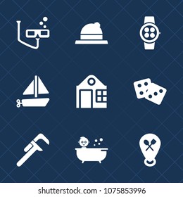 Premium set with fill icons. Such as gambling, sport, underwater, service, success, shower, house, toy, transportation, industrial, snorkel, tool, location, fashion, headwear, smart, cap, vacation