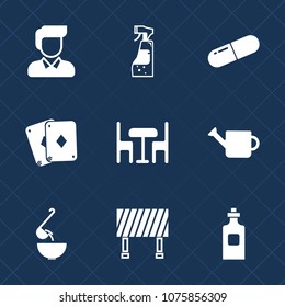 Premium set with fill icons. Such as poker, housework, chair, plant, maid, glass, fashion, boy, dinner, table, meal, drug, young, road, medical, pill, casual, vitamin, drink, equipment, background