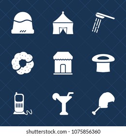 Premium set with fill icons. Such as style, hygiene, clothing, drink, wet, hat, fun, phone, recreation, wash, tent, object, food, circus, dessert, communication, water, business, shower, shop, chicken