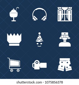 Premium set with fill icons. Such as photography, wear, party, crown, trolley, medical, interior, template, food, sound, birthday, ice, audio, royal, nurse, summer, celebration, cream, cone, king, fun