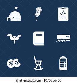 Premium set with fill icons. Such as house, mobile, snack, telephone, phone, horse, child, igloo, library, air, furniture, cookie, chair, office, north, education, conditioner, conditioning, winter