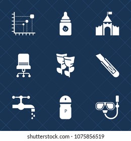 Premium set with fill icons. Such as salt, snorkel, building, bathroom, medieval, baby, chart, armchair, interior, pepper, kid, blossom, summer, information, milk, sea, white, faucet, tower, healthy