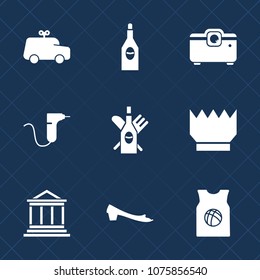 Premium set with fill icons. Such as luxury, basketball, little, childhood, business, dentist, footwear, money, red, wine, toy, winery, cute, play, video, car, dentistry, royal, crown, bank, projector