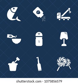 Premium set with fill icons. Such as pepper, spice, drink, dental, electric, play, sea, care, table, dinner, seasoning, glass, white, animal, interior, accident, lollipop, powder, baby, child, fish