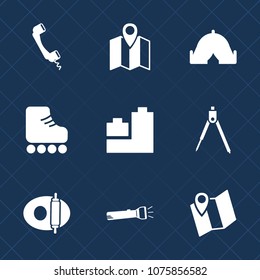 Premium set with fill icons. Such as internet, play, equipment, summer, location, white, map, gps, pan, outdoor, phone, ball, engineering, adventure, landscape, fun, boot, mobile, roller, instrument