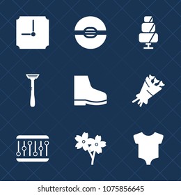 Premium set with fill icons. Such as concept, kid, clothes, cherry, footwear, blossom, cake, summer, flower, cupcake, bouquet, chocolate, ball, time, white, bunch, spring, silhouette, child, food