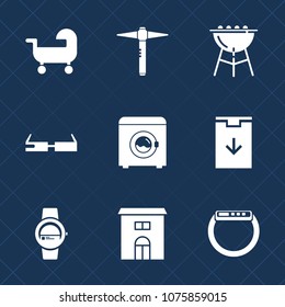 Premium set with fill icons. Such as tool, appliance, fire, technology, real, equipment, building, pram, grilling, smart, glasses, time, concept, construction, kid, cooking, meat, hammer, estate, hot