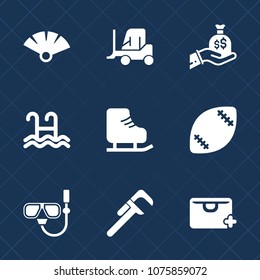 Premium set with fill icons. Such as white, vehicle, add, snorkel, truck, pool, bag, business, sea, transportation, sack, reparation, hand, industrial, japan, water, transport, repair, fan, car, ice