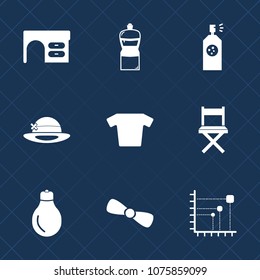 Premium set with fill icons. Such as paint, idea, top, office, bow, broom, spray, travel, mop, housework, notebook, car, equipment, object, bucket, energy, clean, art, silhouette, white, cap, seat