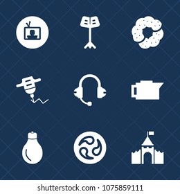 Premium set with fill icons. Such as muffin, energy, music, castle, hand, microphone, video, japan, kamon, japanese, medieval, technology, light, concert, espresso, coffee, building, bakery, musician