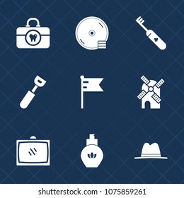 Premium set with fill icons. Such as power, toothbrush, toothpaste, energy, aroma, tooth, fashion, dvd, usa, compact, dental, perfume, disc, electricity, cooking, america, record, disk, national, mill