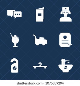 Premium set with fill icons. Such as brochure, care, bubble, strawberry, privacy, garden, book, summer, vanilla, hotel, doctor, label, identity, health, dessert, lawn, talk, chinese, grass, noodle
