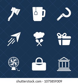 Premium set with fill icons. Such as bank, air, aviation, farm, finance, harvesting, aircraft, work, flight, money, banking, fan, business, present, bag, sign, tea, cup, restaurant, gift, coffee, cafe