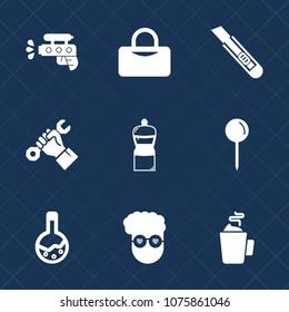 Premium set with fill icons. Such as technology, cutter, work, tool, hot, knife, pistol, fun, broom, retro, summer, cup, equipment, helmet, cut, water, style, gun, drink, builder, bag, childhood, pin