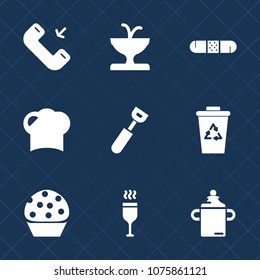 Premium set with fill icons. Such as hat, medicine, sculpture, medical, garbage, wine, nutrition, health, recycle, chef, cooking, waste, sign, water, famous, alcohol, white, spoon, message, red, glass