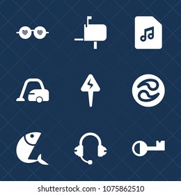 Premium set with fill icons. Such as sea, vacuum, vintage, post, japan, boho, mailbox, communication, home, fish, mon, seafood, send, music, sign, letter, food, floor, key, domestic, sunglasses, note