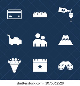 Premium set with fill icons. Such as garden, decoration, star, glass, people, banking, bank, floral, landscape, organic, apple, lava, box, person, mower, nature, wine, money, business, bouquet, red