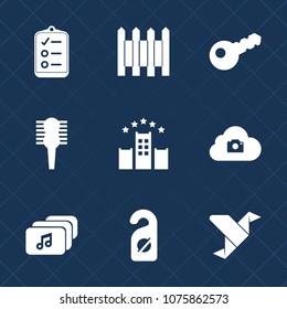 Premium set with fill icons. Such as wall, creative, list, hairbrush, lock, barrier, female, beauty, sign, white, comb, mark, safe, hotel, care, hair, paper, protection, check, file, outdoor, motel