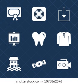 Premium set with fill icons. Such as health, equipment, annual, fan, jacket, graph, boat, downloading, success, ventilator, graphic, chart, graduation, template, report, dental, video, electric, web