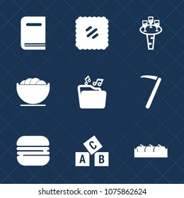 Premium set with fill icons. Such as liquid, learning, music, healthy, education, file, fruit, alphabet, post, glass, library, snack, wineglass, literature, dish, letter, food, wine, postal, burger