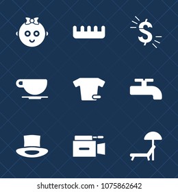 Premium set with fill icons. Such as microphone, female, video, fashion, drink, clothes, summer, television, umbrella, hairstyle, clothing, baby, cafe, brush, currency, care, chair, cup, hair, film