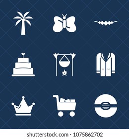 Premium set with fill icons. Such as coat, camp, gem, style, insect, fashion, commerce, jewelry, cart, dessert, cake, , pastry, hot, beautiful, nature, crown, pie, fireplace, white, king, wing, royal