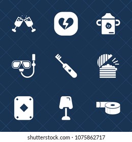Premium set with fill icons. Such as clean, tape, wine, kid, mask, hygiene, love, bottle, food, home, white, sign, liquid, office, restaurant, drink, glass, bar, care, sticky, snorkel, play, sea, baby