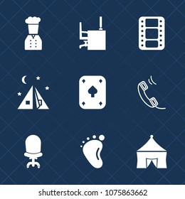 Premium set with fill icons. Such as space, small, child, camp, nature, video, chief, game, comfortable, tent, office, top, newborn, adventure, restaurant, travel, foot, sign, interior, film, baby
