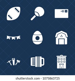 Premium set with fill icons. Such as holiday, communication, music, pong, barn, play, goal, ball, internet, background, decoration, game, letter, wood, american, real, field, house, table, message