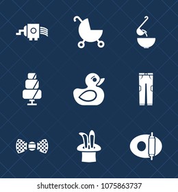 Premium set with fill icons. Such as family, pram, bowl, duck, meat, play, sweet, object, bow, white, toy, fashion, kitchen, doughnut, bakery, dinner, grater, cake, magic, spoon, pan, elegance, food