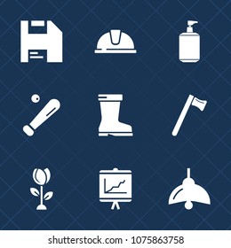 Premium set with fill icons. Such as business, bulb, floral, internet, baseball, spanner, hard, helmet, hammer, electricity, footwear, safety, sign, disk, fashion, printer, engineer, liquid, sport