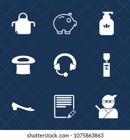 Premium set with fill icons. Such as apron, japan, japanese, music, financial, audio, write, ninja, clothing, cash, equipment, water, bathroom, economy, finance, headphone, coin, liquid, text, cook