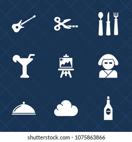 Premium set with fill icons. Such as red, paper, cocktail, paint, wine, restaurant, meal, white, japan, rock, service, drawing, painter, color, tool, martini, fork, food, beverage, bar, music, musical