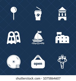 Premium set with fill icons. Such as network, cafe, take, cup, underwater, shop, house, glass, technology, city, board, sport, sign, sea, store, coffee, drink, away, cd, wind, surfing, diver, urban
