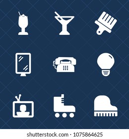 Premium set with fill icons. Such as skate, road, brush, musical, stroke, piano, light, billboard, phone, cocktail, tropical, sign, party, lime, fun, television, technology, banner, music, skating, tv