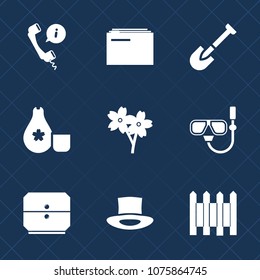 Premium set with fill icons. Such as information, wall, mask, water, hat, snorkel, document, headset, screwdriver, paperwork, equipment, support, phone, data, japan, shovel, cuisine, contact, barrier