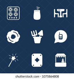 Premium set with fill icons. Such as cake, stove, grocery, musical, gas, heat, cook, cooking, dessert, kitchen, concert, table, family, ringing, wand, home, market, oven, phone, shop, sweet, toy, play
